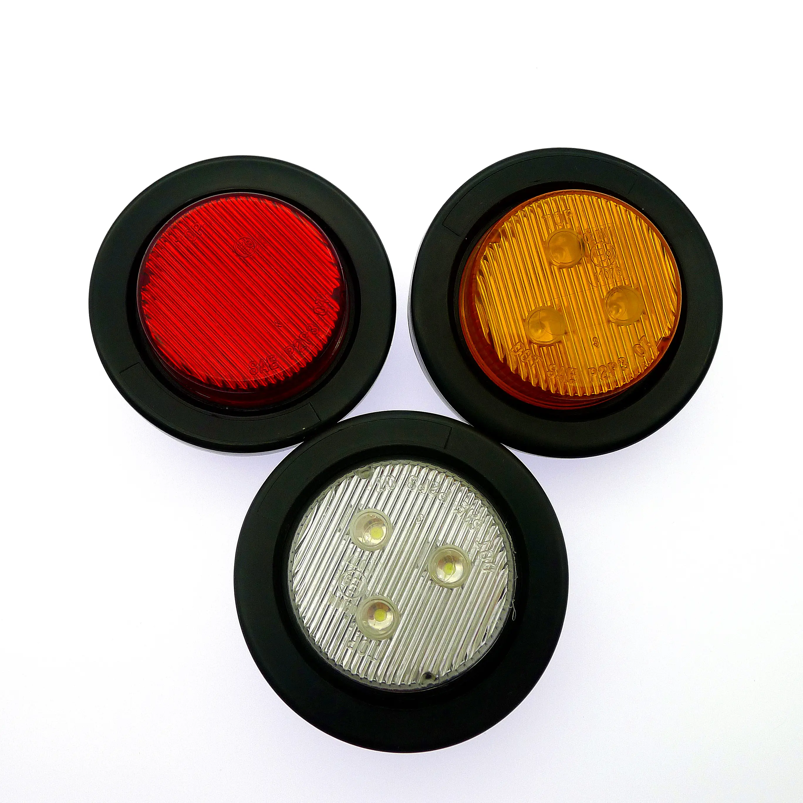 DOT/E-mark高品質LEDトラックライト2インチ3 LEDラウンドアンバー/レッドサイドマーカーランプ、トラックトレーラーライト用LED