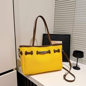 Sac fourre-tout en toile tendance et <span class=keywords><strong>pas</strong></span> <span class=keywords><strong>cher</strong></span>, motif à blocs de couleur, boucle magnétique, sac à bandoulière portable pour femmes - Product Image 4