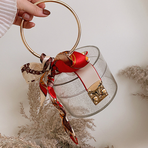 2020 Acrylic Handbags For Women Transparent <span class=keywords><strong>MINI</strong></span> Tote Bags Summer Fashion Lady Round Metal Clear Jelly Purses with Bandanas - Product Image 1