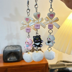 Flocking Ball Lucky Cat Resin Pendant Keychain Y2K Heart <b>Bow</b> Kitten Keychains Women Girls Cute Bag Phone Charm Decoration <b>Gifts</b> - Product Image 2