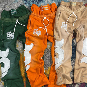 Custom Men Hoodies and Sweat Pants Set Acid Wash <strong>100</strong>% Cotton <strong>Tracksuit</strong> Distressed Embroidery Flared Sweatpants and Hoodie Set - Product Image 4