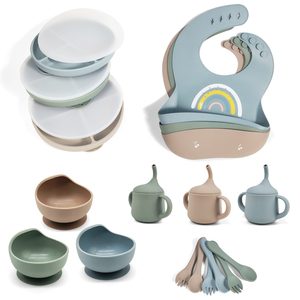Tùy chỉnh in yếm hút tấm Bát sippy cup muỗng nĩa Silicone trẻ em ăn uống đặt - Product Image 1