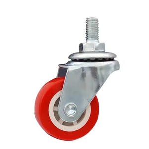 Roulette pivotante en acier léger de 75 mm avec pneu en polyuréthane noir et frein latéral à tige filetée pour meubles de chambre d'hôtel et armoires - Product Image 4