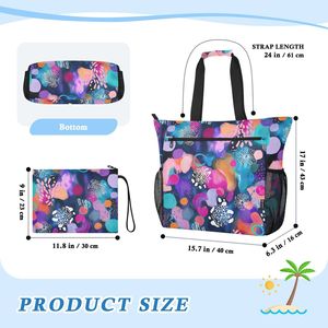 Bolsa de Playa Grande y Colorida 2 en 1, Portátil, de Poliéster Resistente, Antiarena, con Bolsillo, Personalizable, para Mujer, Verano - Product Image 6