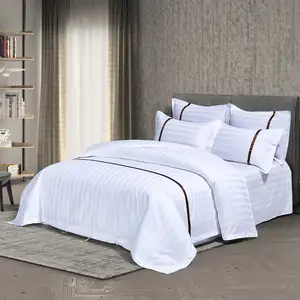 Wholesale high quality luxury 100% cotton 140GSM white sateen bedding hotel bedding set fabric