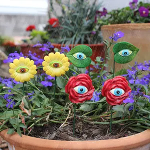 Juego de estacas de Ojos de plantas de 6 para plantas en maceta, flor bonita con decoración de ojos, accesorio de jardín, decoración de maceta