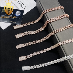 Cadenas de eslabones cubanos Miami de 8-10 mm con incrustaciones de moissanita VVS auténtica, de plata de ley 925, color oro rosa, que pasan la prueba del diamante, estilo Hip Hop Rapper - Product Image 6
