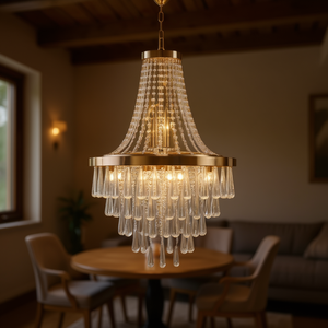 Lámpara de araña moderna de cristal de 20 pulgadas con acabado dorado, diseño escalonado, lámpara colgante para comedor, sala de estar, iluminación interior - Product Image 2