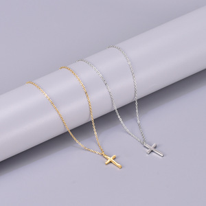 18k Clean <span class=keywords><strong>Fit</strong></span> 18K oro placcato in acciaio inossidabile minimalista gioielli religiosi croce collana pendente delle donne - Product Image 1
