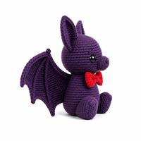 Boneka Hewan Rajutan Kelelawar Ungu Kustom, Boneka Rajutan Kelelawar Ungu yang Dapat Disesuaikan, Grosir Boneka Rajutan Kelelawar Ungu