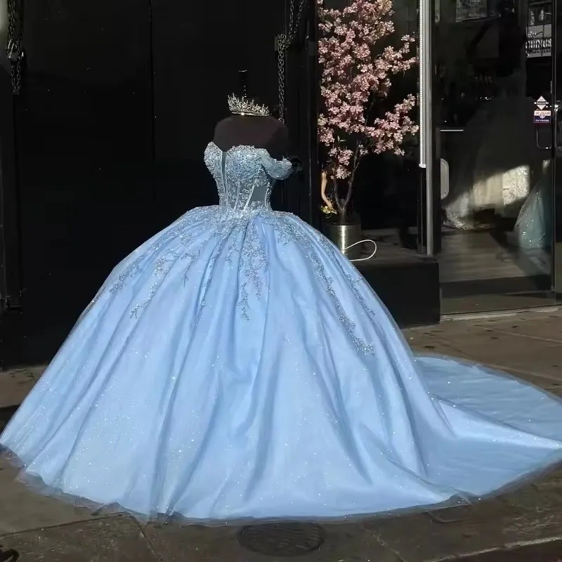 New Off-Shoulder Light Blue Sparkling Diamond Floor-Length Winter Evening  Dress Solo Performance Art Exam Prom Bridal Gown| Alibaba.com