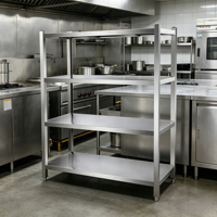 Étagère autoportante à quatre niveaux en acier inoxydable avec support renforcé, grande capacité de charge, pour cuisine et boulangerie