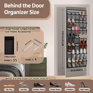 Bolsas colgantes de almacenamiento de zapatos Organizador de múltiples compartimentos Bolsas colgantes Detrás de la puerta Bolsas colgantes Organizadores diarios de productos cosméticos - Product Image 4