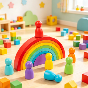 Bloques de Construcción de Madera Apilables Puente Arcoíris, Juguete Educativo Luofu DN-13.5 24.5x15.5x5cm para Niños de 5 a 7 Años - Product Image 1