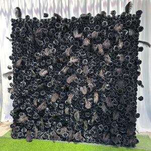 T-FW025 rose 3d fleur mur toile de fond 8ft x 8ft rose fleur tissu mur artificiel enrouler fleur pour la décoration murale de mariage - Product Image 5