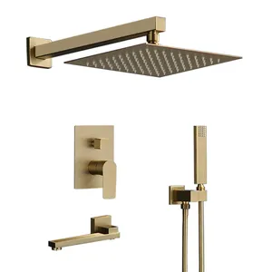 Wall mounted Shower System with Square Rainfall Shower Mixer concealed dual function Brass shower kit