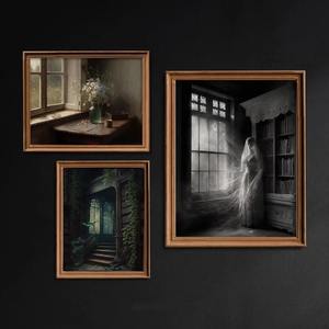 Dark Academia Gothic casa stregata fantasma <span class=keywords><strong>sposa</strong></span> tela pittura astratta Art Deco soggiorno decorazione da parete arte Poster stampe - Product Image 3