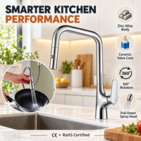 Robinet de cuisine extractible en alliage de zinc, à montage sur plan, rotatif à 360 degrés, cartouche en céramique, levier unique, finition chromée