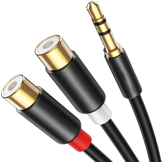 J&D 3.5mm 2 RCA Cable Gold Plated Copper Shell Heavy Duty Male Female Stereo Audio Adapter Extension Cable 1 Feet Combination