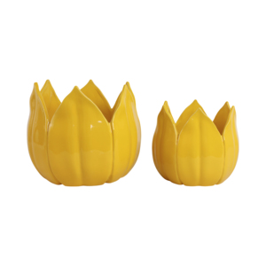 Vasi in ceramica a forma di petalo, design tulipano giallo, vasi per fiori da interno ed esterno, contenitori decorativi per piante, set di due. - Product Image 3