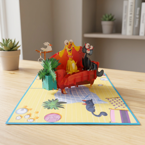 Viet Craft Best Seller Handicraft Paper Gift Bag Custom Design <b>Dog</b> Cat <b>Sofa</b> Pop up Card Gift Giving Cartoon Digital Printing - Product Image 3