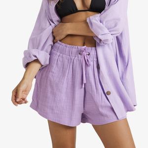 Costume décontracté en lin 100% personnalisé, chemise à manches longues et short de couleur unie, nouvelle mode féminine 2025 - Product Image 4