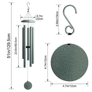 Yingtu 51 Inch Green Waterproof Powder Coated <strong>Wind</strong> <strong>Chimes</strong> Outdoor Deep Tone Large 5 Aluminum+Iron Tubes Tuned Relaxing Garden - Product Image 3