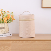Sac fourre-tout cylindrique beige personnalisé avec poignée, fermeture éclair, rond, portable, grande capacité, sac de voyage pour femmes
