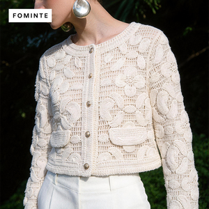 Conception personnalisée OEM, logo, <span class=keywords><strong>cardigan</strong></span> en <span class=keywords><strong>maille</strong></span> blanc crème à manches longues pour femmes, automne - Product Image 4