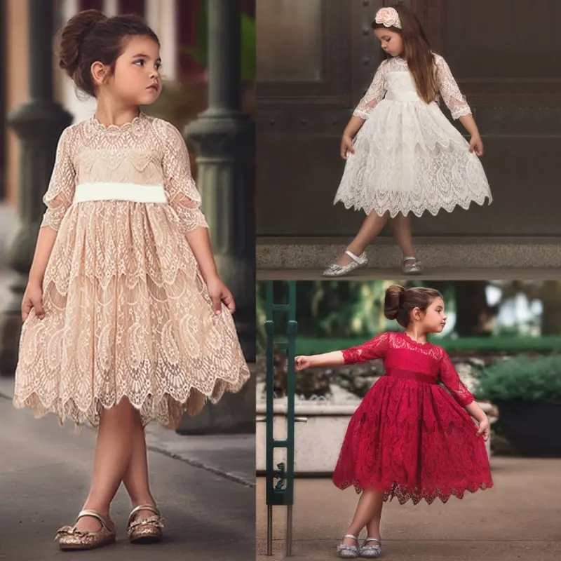 Üst lideri kız noel çiçek dantel nakış elbise çocuklar kızlar için elbiseler prenses parti çocuk giyim giymek