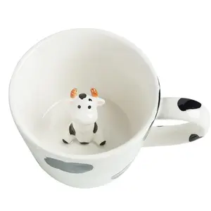 12 OZ Cow Ceramic Milk Cup Hidden 3D Animal Inside Coffee Mug Cute Cartoon Handmade Figurine Mugs for Holiday and Birthday Gift