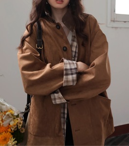 Giacca Autunnale Vintage da Donna, <span class=keywords><strong>Trench</strong></span> <span class=keywords><strong>Marrone</strong></span> Monopetto con Decorazione in Pelliccia di Coniglio, Tessuto Scamosciato Traspirante - Product Image 5