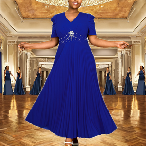 Vestido Maxi de Tafetán AOMEI Empire con Cuello en V, Línea A, con Cuentas, Manga Corta Fruncida, Transpirable, Plisado Sencillo para Verano y Fiesta de Graduación - Product Image 2