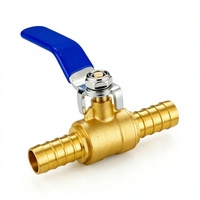 Robinet à bille en laiton PEX 1/2 pouce, raccord cannelé x cannelé, levier bleu, pour coupure d'eau, pour chauffage par le sol PEX