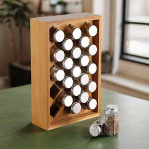 Organizzatore per Spezie in Legno di Bambù, Tipo Verticale Pieghevole a Tre Livelli con 23 Scomparti per Cassetti e Armadi - Product Image 3