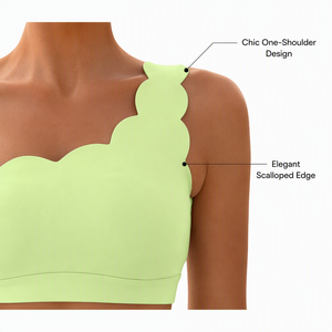 Ensemble de yoga 2 pièces pour femme, vert citron uni, respirant, grande taille, avec soutien-gorge de sport à bretelle unique et leggings taille haute à bord festonné - Product Image 2