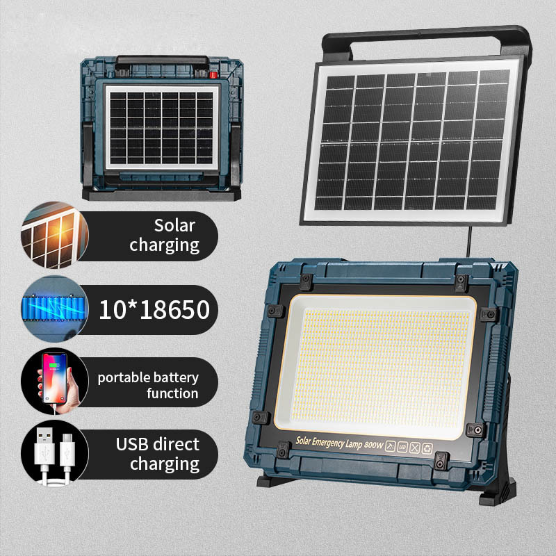 Super Bright Portable Heavy Duty Multifunction 800W Solar Charging Cordless Emergency Work Lamp External Battery