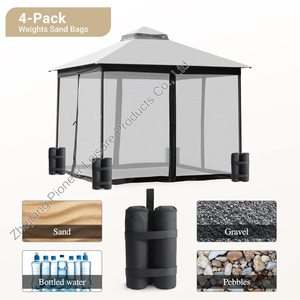 Gazebo <span class=keywords><strong>de</strong></span> patio en acier gris imperméable à l'eau avec filet et <span class=keywords><strong>sac</strong></span> <span class=keywords><strong>de</strong></span> <span class=keywords><strong>sable</strong></span> <span class=keywords><strong>pour</strong></span> jardin, <span class=keywords><strong>pelouse</strong></span>, terrasse, piscine, 10 pi x 13 pi en stock - Product Image 4