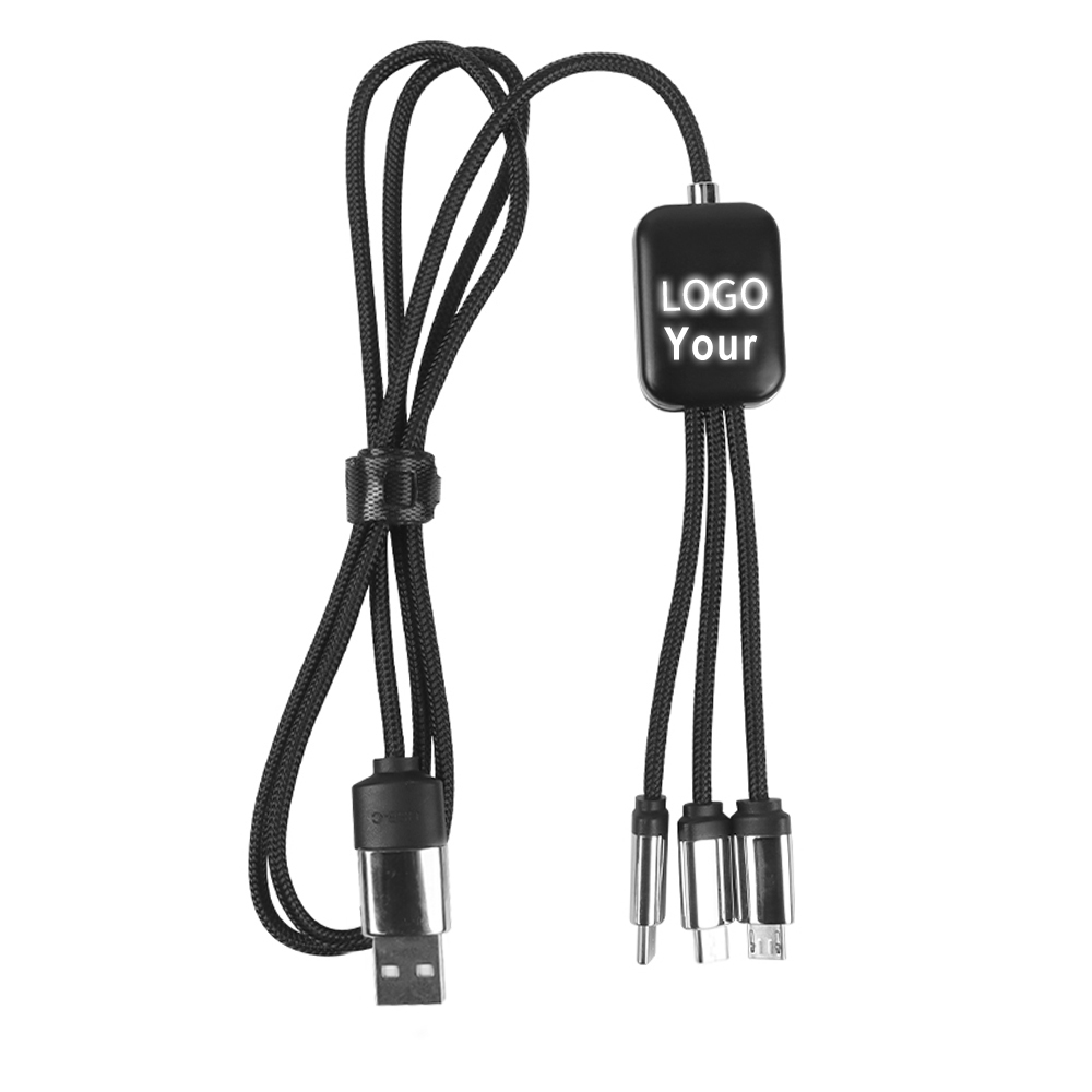 Câble de charge multiple lumineux à LED carré noir