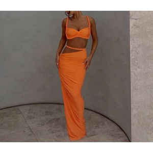 Nuovo Completo Due Pezzi da Donna: Top Reggiseno e Gonna Lunga Aderente con Dettagli a Corda e Taglio Asimmetrico - Comodo, Traspirante, Sexy, Ideale per il Club - Product Image 1