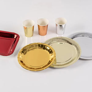 ゴールドフォイルパーティーセット,カスタムモノグラムペーパープレート & カップMr & Mrs Branding - Product Image 1