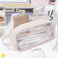 Étui à crayons transparent personnalisé de haute qualité en PVC imperméable avec fermeture éclair, design mignon pour les fournitures scolaires et de bureau des filles
