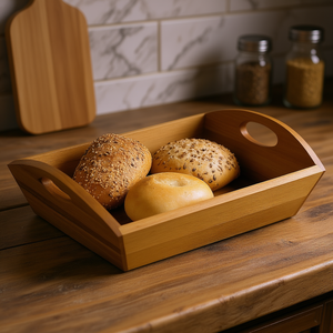 Bread Storage <b>Basket</b> Wooden <b>Rectangular</b> With Handle For Kitchen Use - Product Image 3