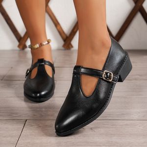 Novedad de Otoño, Zapatos Planos de Tacón Bajo con Punta Puntiaguda, Estilo Británico, para Mujer, Talla Grande, Tacón Grueso, Retro, Zapatos de Cuero - Product Image 1