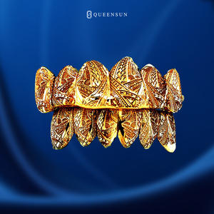 Золотые накладки на зубы Queensun, 6 шт., 10K, из цельного золота, в полинезийском племенном стиле, хип-хоп, большие зубы, позолоченные, унисекс, украшение для тела - Product Image 1