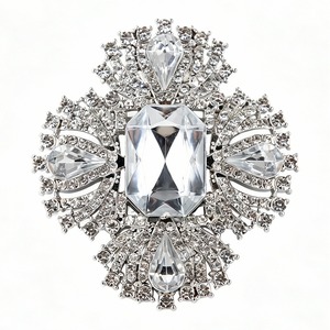 Broche Lufora Luxuoso Azul Royal com Cristal Lapidação Esmeralda, Emblema Geométrico em Cruz Grande e Chamativo para Vestido de Noite, Casamento, Festa, Presente - Product Image 3