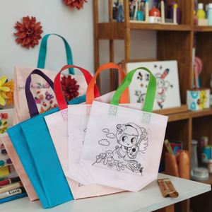 Sacs de shopping non tissés colorés et autoportants pour enfants, fournitures de fête et de cadeaux pour la peinture créative DIY - Product Image 1