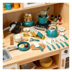 Jouet de cuisine en plastique pour enfants : maison, cuisinière, réfrigérateur, ustensiles, étagère – Apprentissage créatif, interaction sociale, jeu à domicile - Product Image 5
