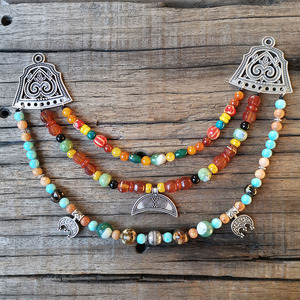 Collier en céramique à 3 rangs pour femme, bijoux vikings, onyx orange, perles superposées, style classique, héritage culturel slave, bijoux tribaux - Product Image 1