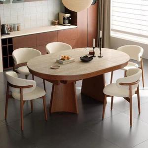Ensemble <span class=keywords><strong>de</strong></span> <span class=keywords><strong>table</strong></span> à manger en bois massif <span class=keywords><strong>de</strong></span> style moderne du milieu du siècle, avec plateau extensible coulissant rond à ovale en pierre frittée, idéal pour les petits appartements - Product Image 4